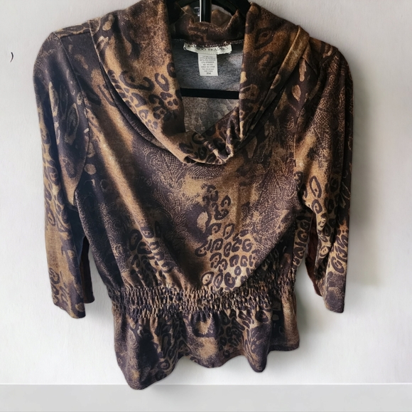 Bamboo Traders Animal Print Cowl Neck Top Sz Petite M - Picture 2 of 6
